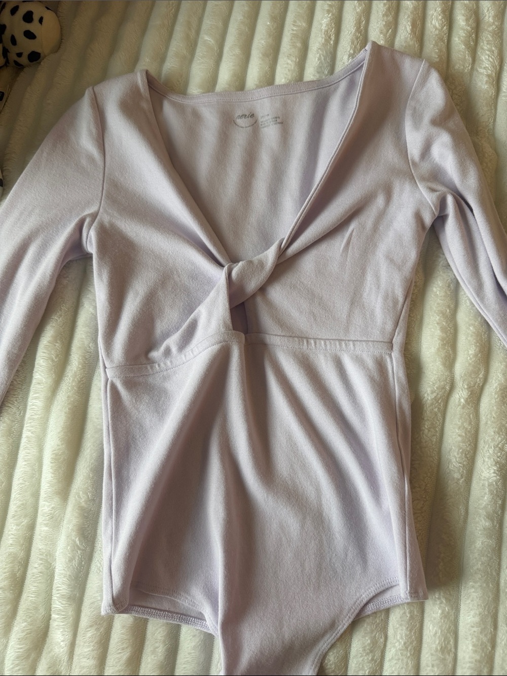 Twist-Front Long Sleeve Bodysuit in Soft Lilac